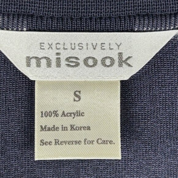 Exclusively Misook Navy Blue Gold Trim Open Front Cardigan Sweater Sz S Pockets - Picture 3 of 5